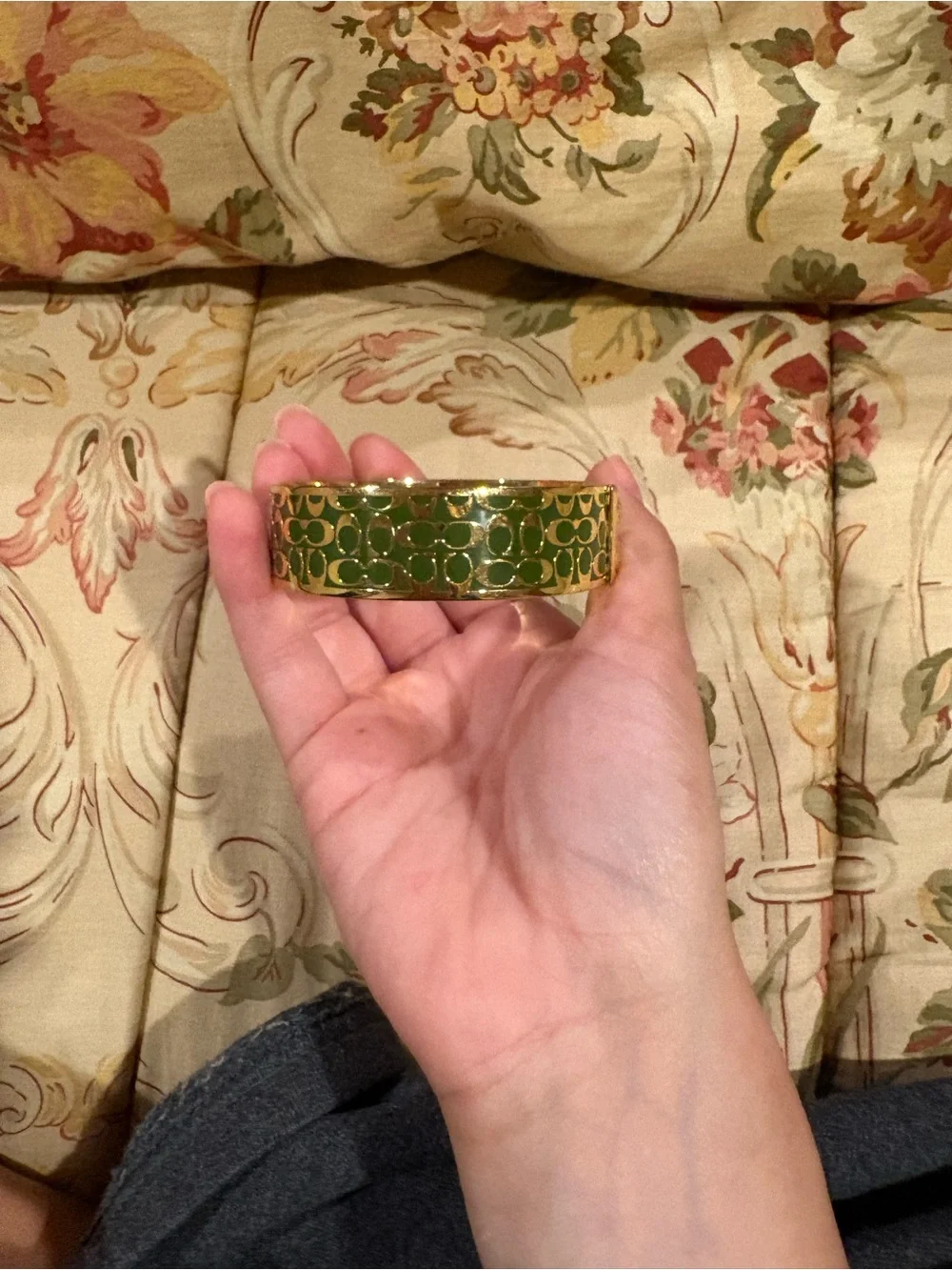 Coach Green Enamel Hinged Bangle Bracelet